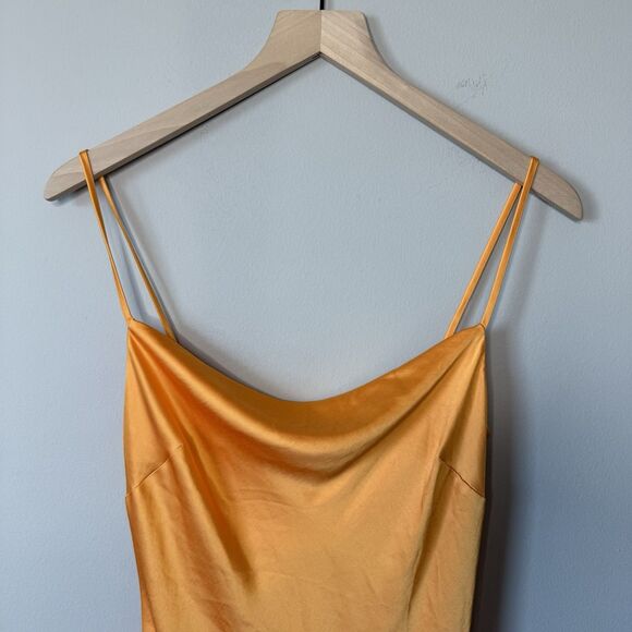 Express Honey Yellow Satin Cowl Neck Midi Slip Dress Size Small - Picture 4 of 7